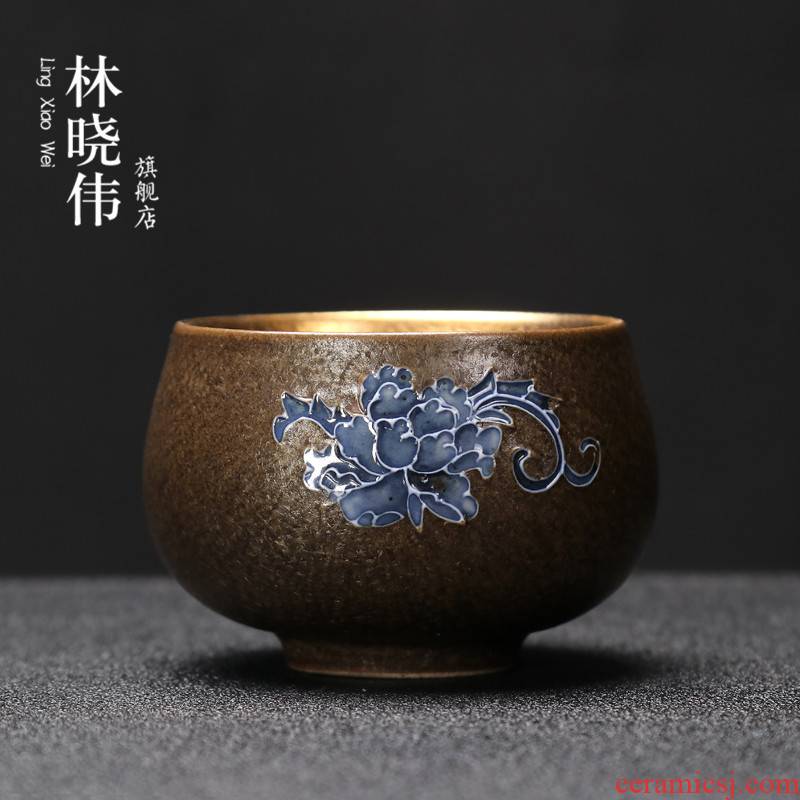 Hand - made ceramic sample tea cup gold cup kung fu tea set home owner built light to use individual cup cup single CPU