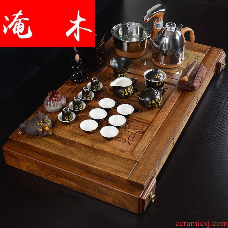 Submerged wood real wood chicken wings wood tea tray and exquisite pavilion kung fu tea sets new violet arenaceous automatic water appliances