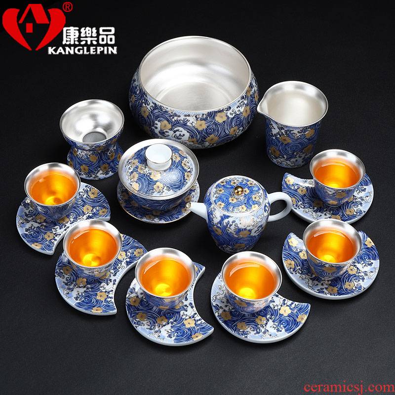 Recreational product jingdezhen colored enamel porcelain tea set suit household coppering. As kung fu tea set lid of a complete set of silver dishes