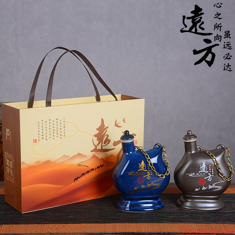 An empty bottle of jingdezhen ceramic 1 kg pack jar household creative liquor pot of wine gift box packing seal