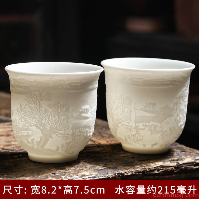 Suet jade white porcelain ceramic tea cups master cup of heart sutra single CPU graven images kung fu tea tea bowl is large
