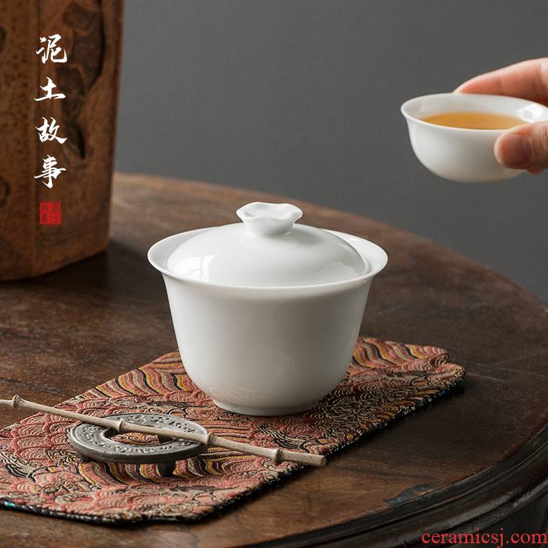Sweet white porcelain manual only three tureen suit thin foetus jingdezhen ceramic cups a single large kung fu tea bowl