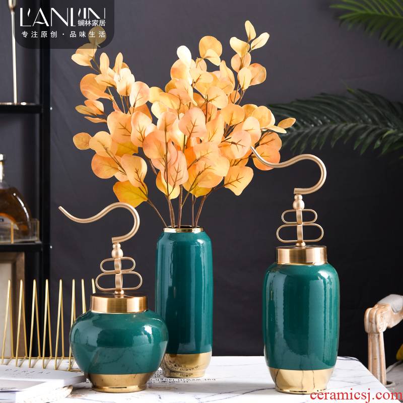 Light and decoration with a lid Nordic dry flower adornment of jingdezhen ceramic creative vase furnishing articles sitting room table arranging flowers