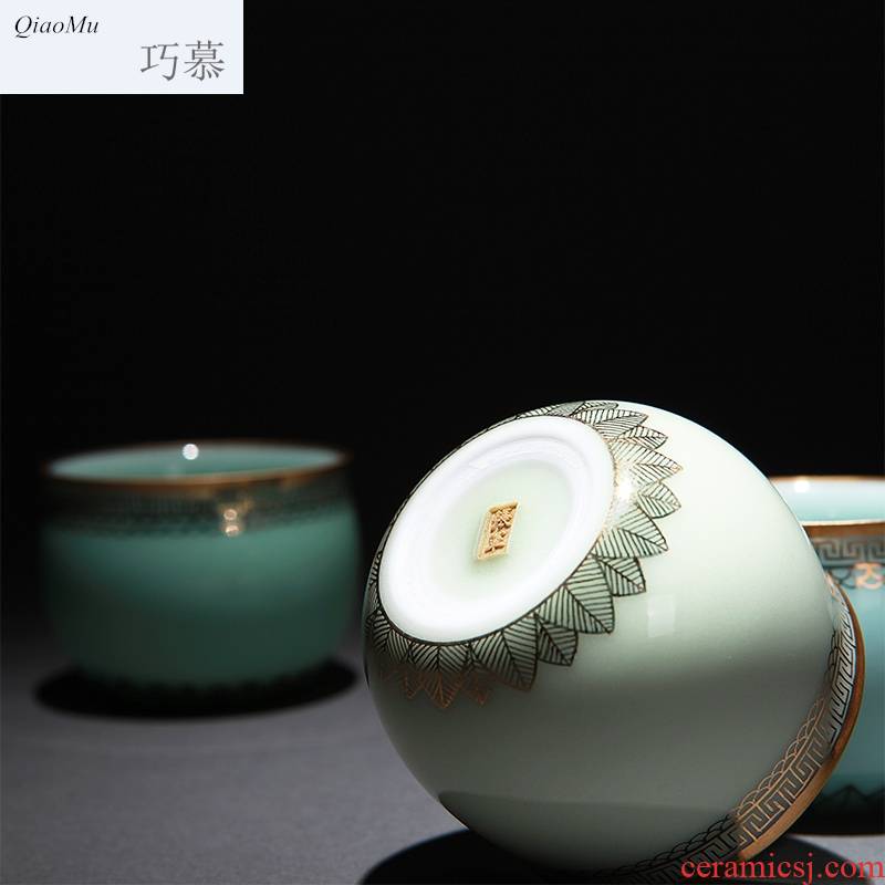 Qiao mu of gold paint jingdezhen ceramic all hand undressed ore longquan celadon glaze color sample tea cup tea cups