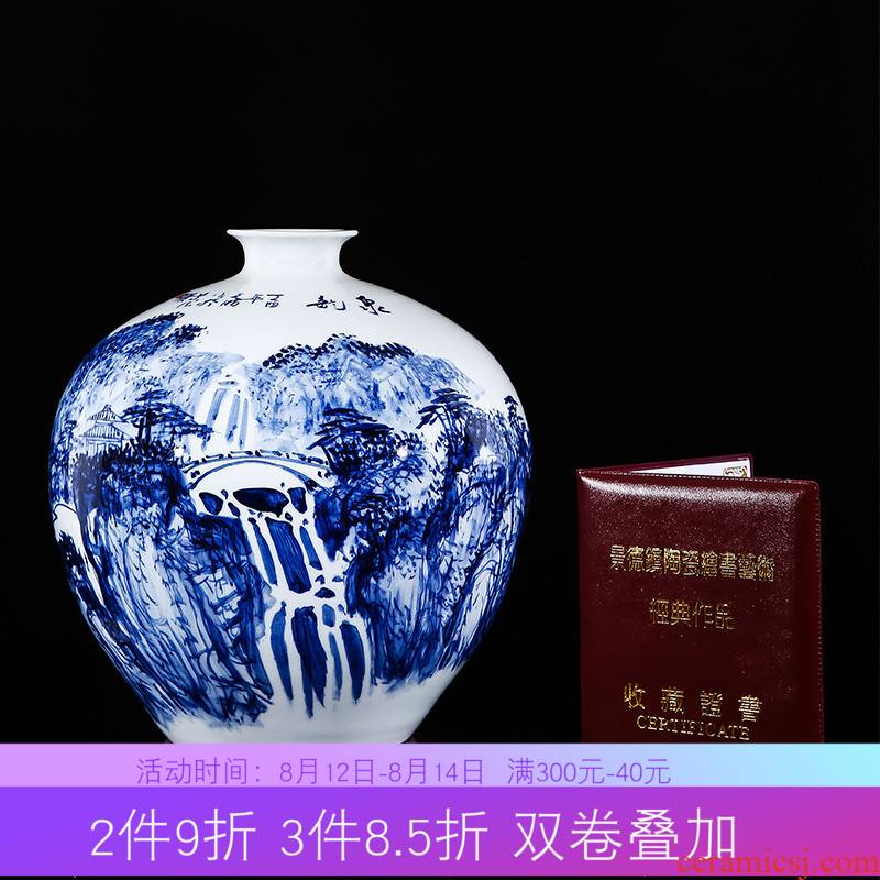 Jingdezhen ceramics Chinese style household adornment hand - made scenery of blue and white porcelain vase sitting room porch flower arranging furnishing articles