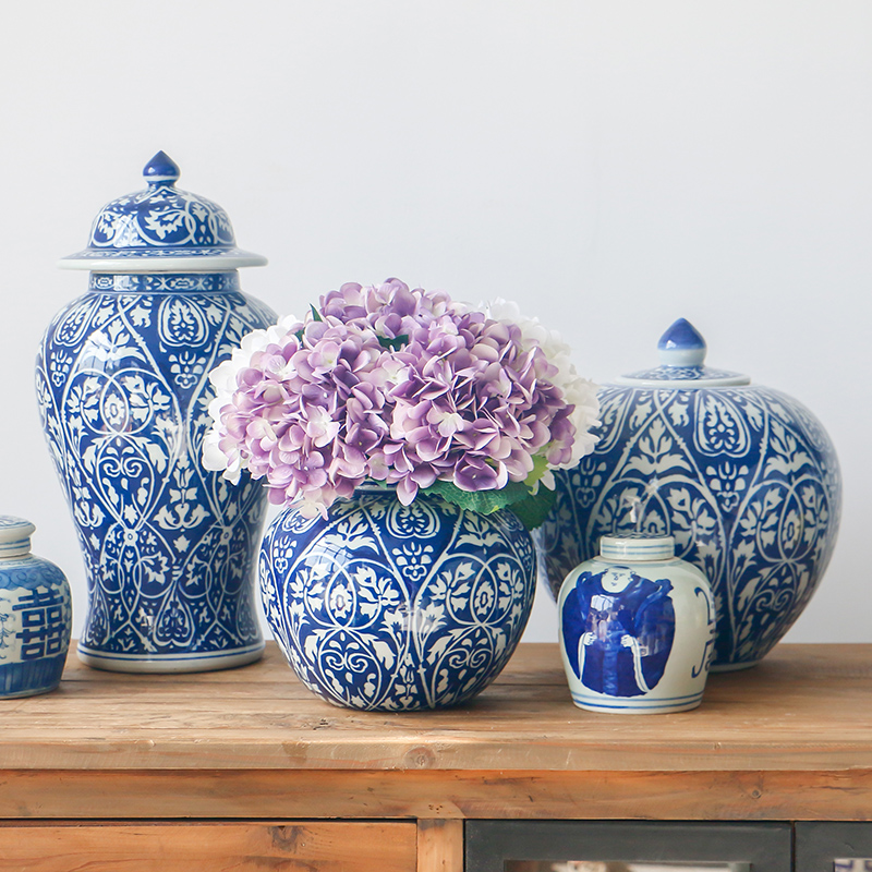 Non - woven apple of blue and white porcelain bottle of new Chinese style classical flower vase sitting room porch example room adornment is placed