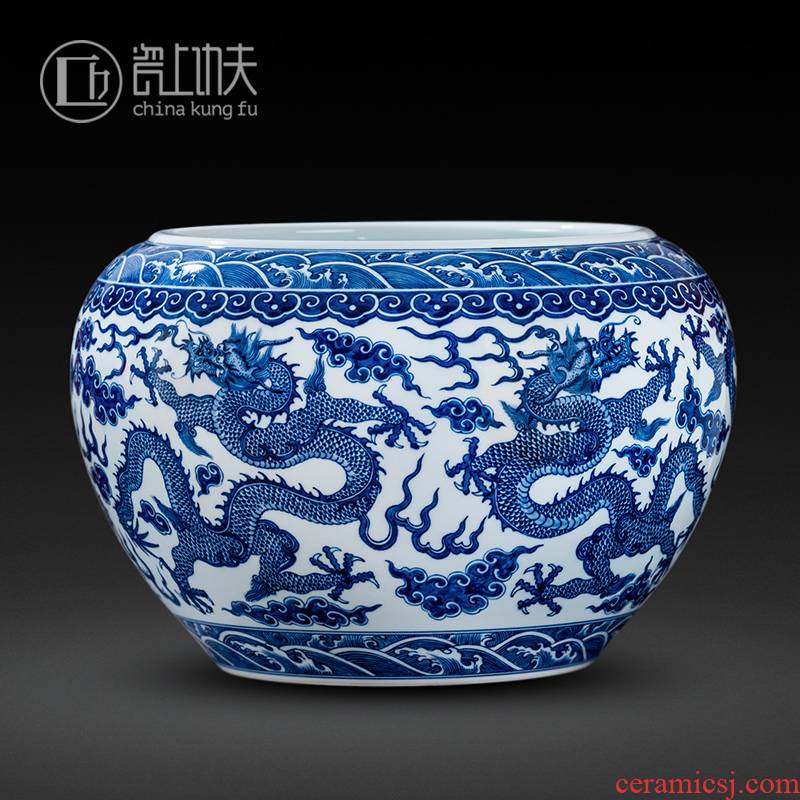 Jingdezhen blue and white dragon big crock porcelain ceramic vase hand - made furnishing articles sitting room large collections of porcelain porcelain arts and crafts