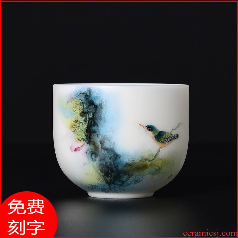 Hand - made dehua white porcelain teacup kung fu tea set jade suet jade master cup pure Hand - made porcelain sample tea cup single CPU