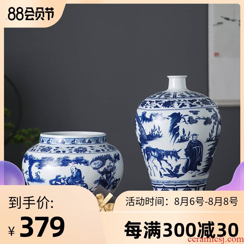 Archaize yuan blue and white porcelain of jingdezhen ceramics guiguzi down vase household rich ancient frame sitting room adornment is placed