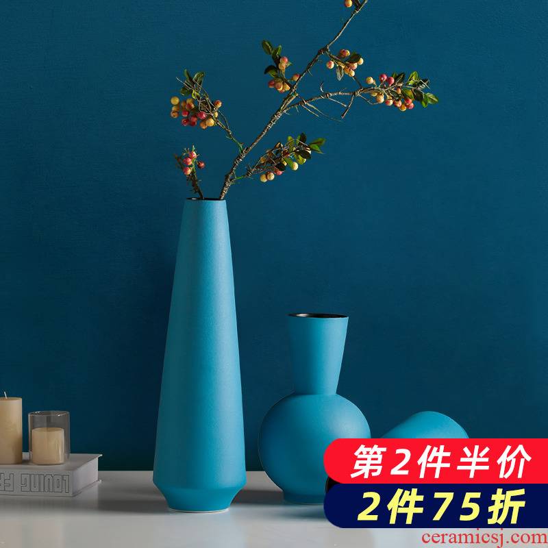 The Vases, ceramic blue dried flower adornment northern wind flower arrangement sitting room TV cabinet table accessories creative home furnishing articles