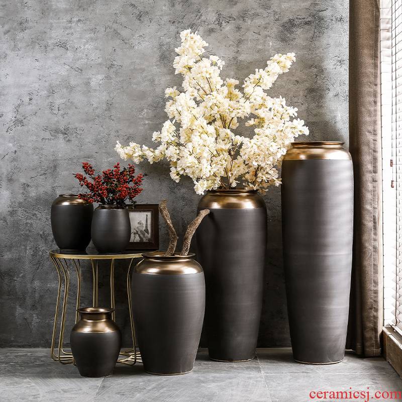 Landing simulation flower vase suit European large dried flowers sitting room adornment furnishing articles of jingdezhen ceramic porcelain courtyard