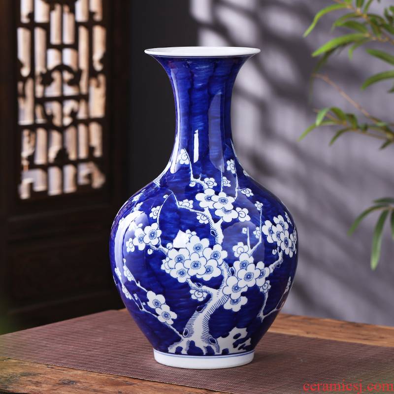 Jingdezhen ceramics blue blue and white porcelain vase furnishing articles sitting room of Chinese style household flower arranging TV ark, decoration decoration