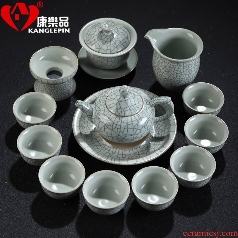 Recreational product longquan celadon kung fu tea set up tire iron lid bowl cups sharply of a complete set of stone tea tray