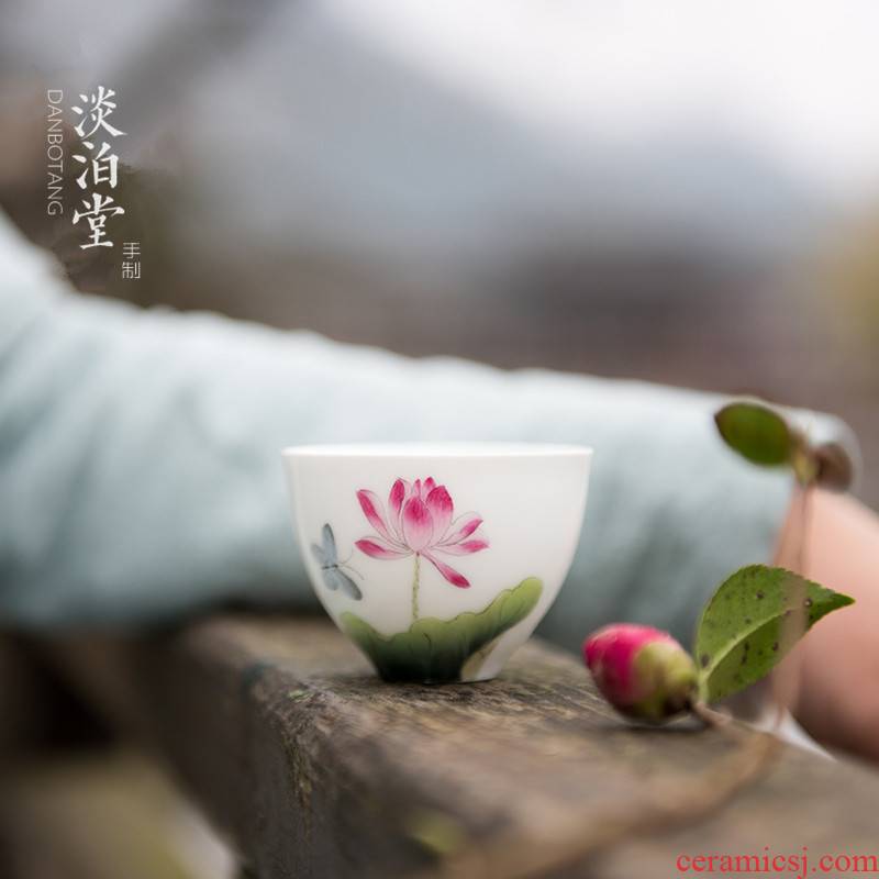 Poly real view jingdezhen sample tea cup under high temperature and hand - made glaze enamel lotus tea them thin body, egg cup small tea cups