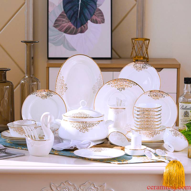 Jingdezhen dishes suit household contracted 60 head dinner set bowl chopsticks ceramics Chinese style composite plate