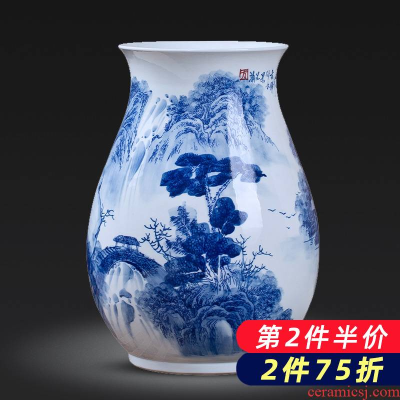 Jingdezhen porcelain ceramic hand - made of blue and white porcelain vases, flower arranging new Chinese style household furnishing articles sitting room porch decoration