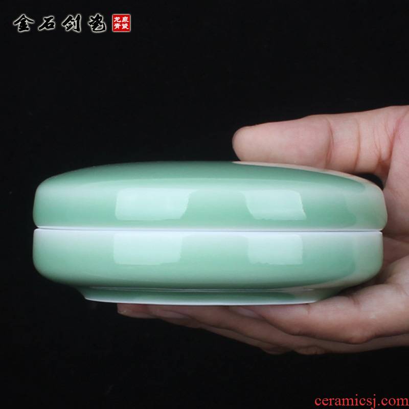 Longquan celadon name plum green seal special antique cartridges big inkpad inkpad box of four treasures of the study of calligraphy