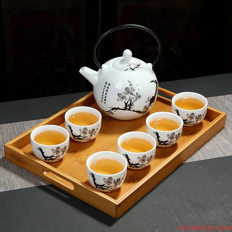 Japanese girder pot of tea set a pot of six glasses of a complete set of large ceramic teapot home make tea with jingdezhen blue and white porcelain