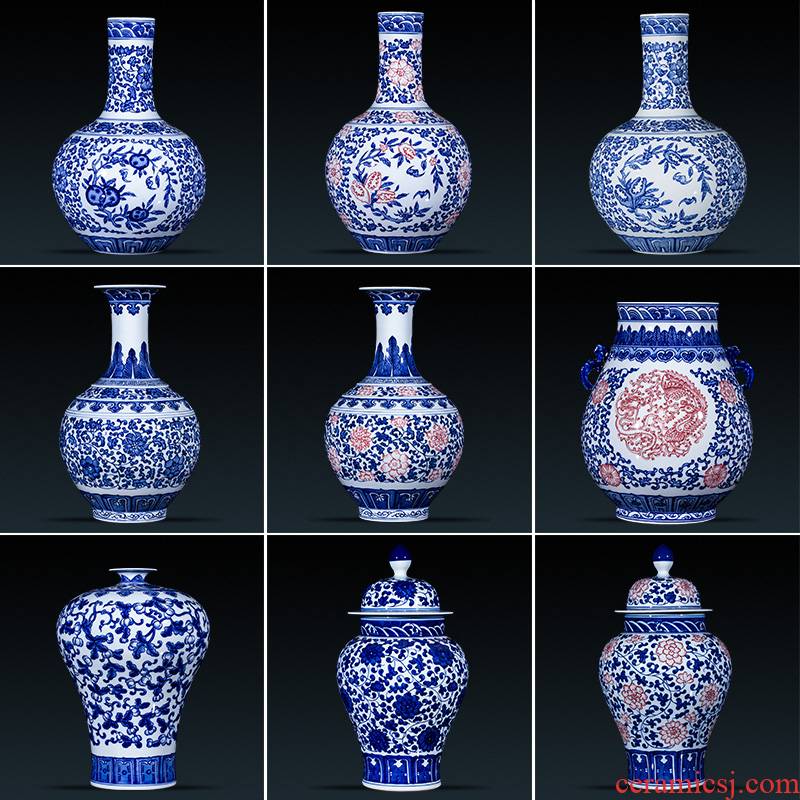Jingdezhen ceramics vase furnishing articles antique hand - made flower arranging Chinese style household adornment blue and white porcelain is the living room