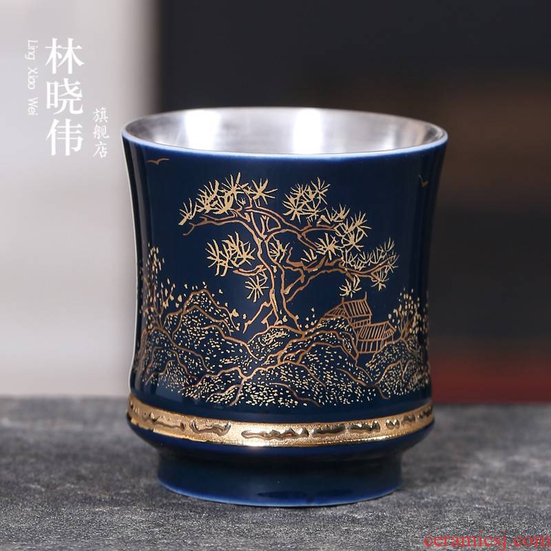 999 sterling silver tea set gold silver cup silver cup bladder kung fu masters cup process ceramic coppering. As silver sample tea cup