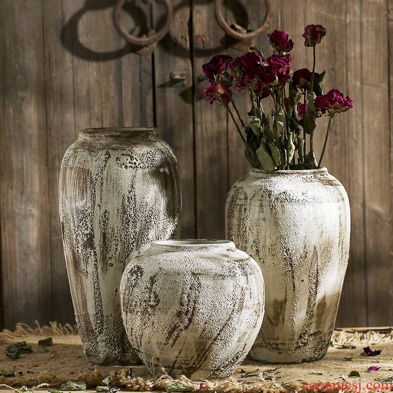Ceramic checking zen coarse pottery archaize do old pottery flower implement art of Chinese style of primitive simplicity vase flower arranging furnishing articles in the living room