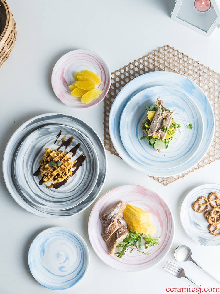 Scene ruyi ins Nordic marble plate household ceramics breakfast food dish plate plate web celebrity photos dinner plate