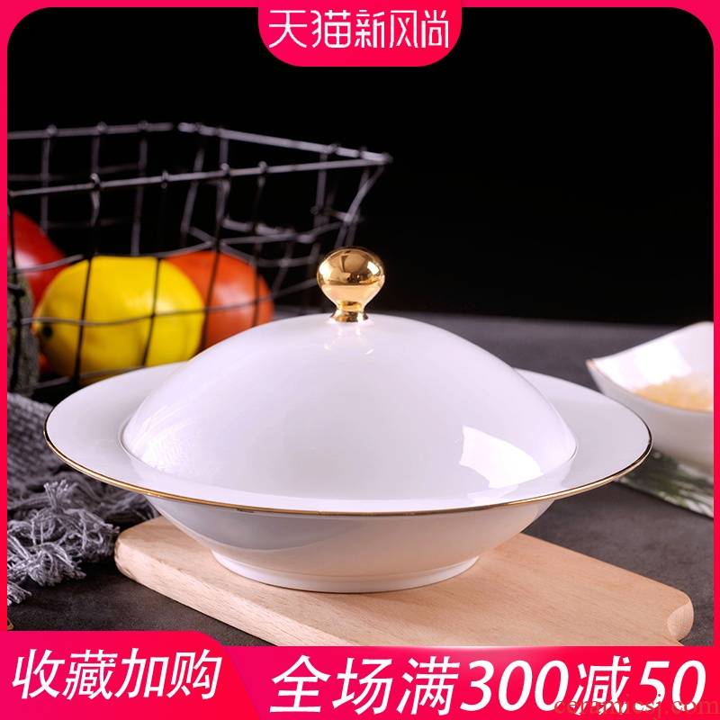 Palace type manual gold 】 【 food dish of jingdezhen porcelain ipads soup bowl with cover household hotel creative ceramic plate