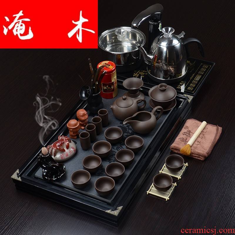 Submerged wood business needs solid wood and plate of kung fu tea tray ceramic tea set suit four and fully automatic