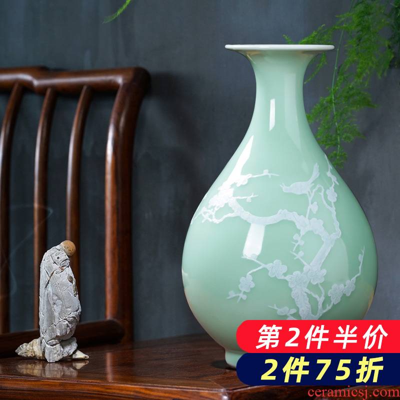 Jingdezhen ceramics green glaze floret bottle of archaize sitting room of Chinese style household flower decoration wine handicraft furnishing articles