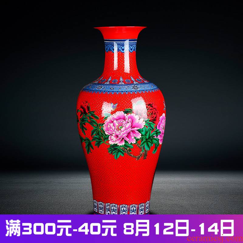 Jingdezhen ceramics landing large vases, flower arranging, the sitting room porch villa home furnishing articles red gold pearl glaze