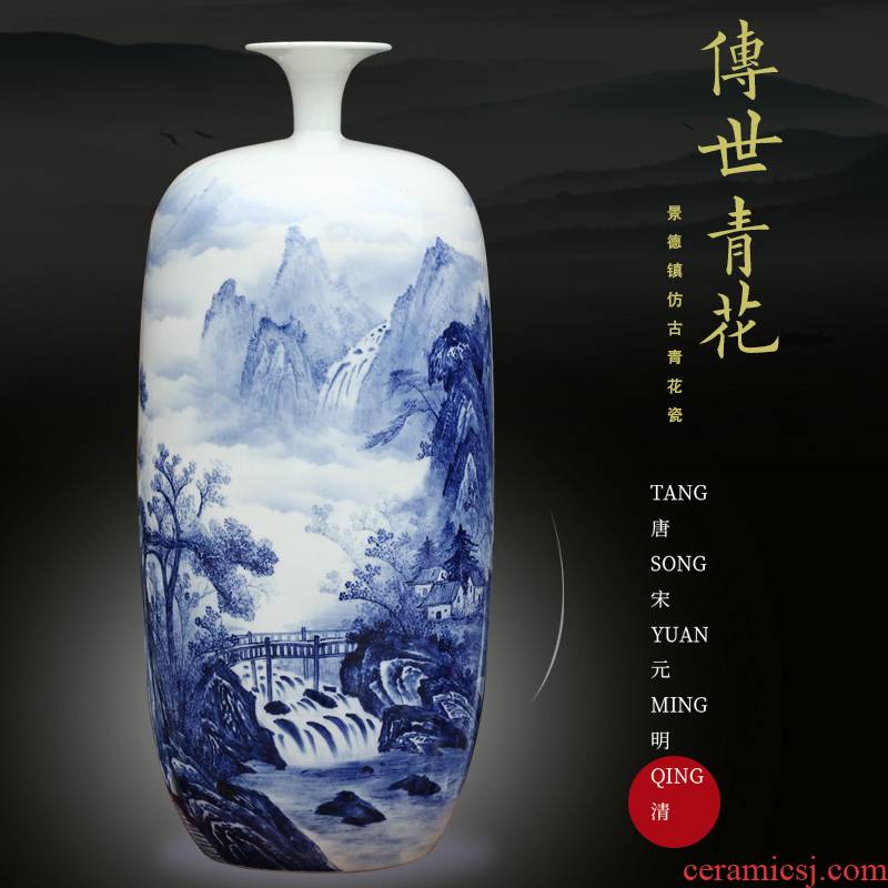 Mesa of jingdezhen hand - made landscape painting ceramic vases, sitting room place, the study of modern Chinese arts and crafts decorations