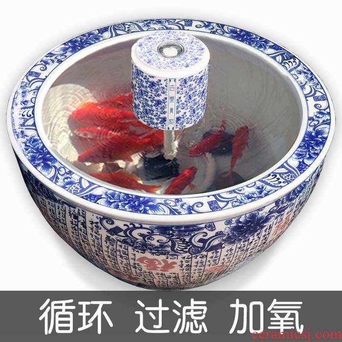 The Fish dishes porcelain jar submersible pump bowl goldfish bowl circular glass tile cylinder filter pottery decorative landscape circular cylinder