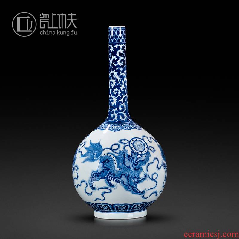 Jingdezhen blue and white porcelain vase kirin flask sitting room light of new Chinese style key-2 luxury furnishing articles antique porcelain porcelain