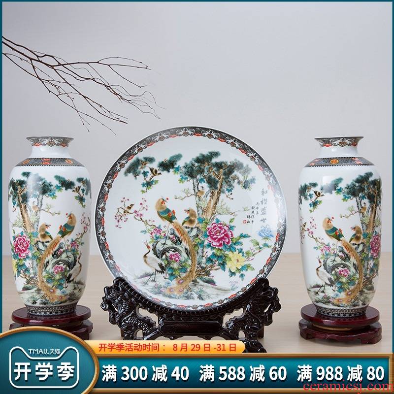 100 jingdezhen ceramics pastel landscape three - piece vases, hang dish home decorations crafts table sitting room