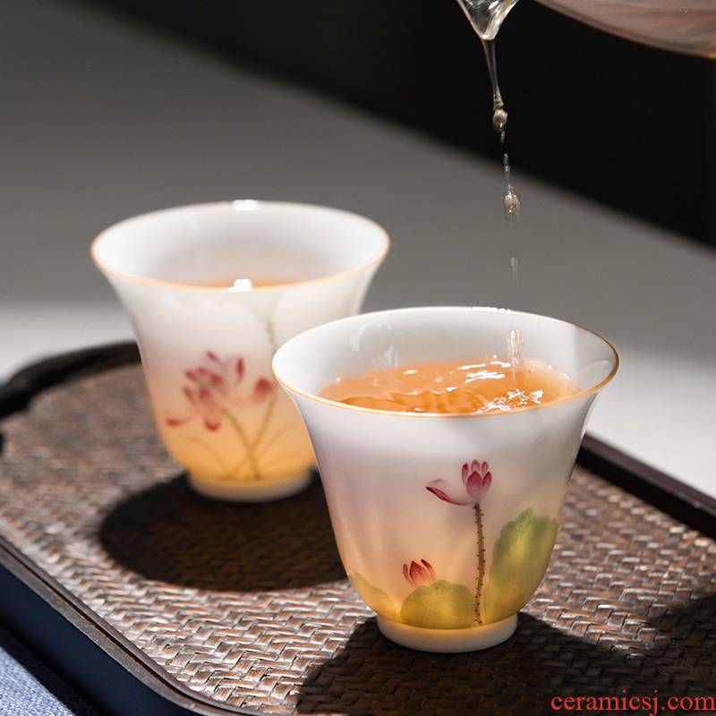 Jingdezhen ceramic kung fu tea set hand - made pastel noggin thin foetus masters cup cup woman pure checking sample tea cup