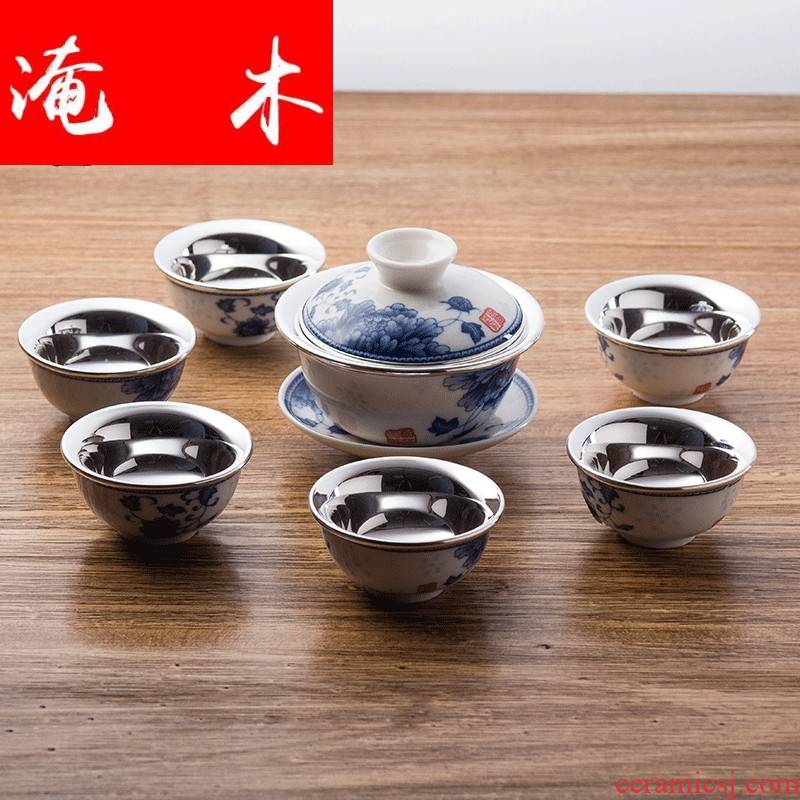Submerged wood silver tureen three cups to tureen large sample tea cup white porcelain silvering kung fu tea set