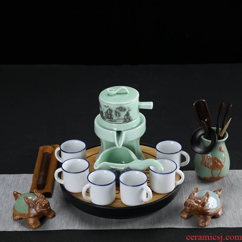 Celadon lazy stone mill tea sets ceramic violet arenaceous household kung fu semi - automatic shell hot cup teapot originality