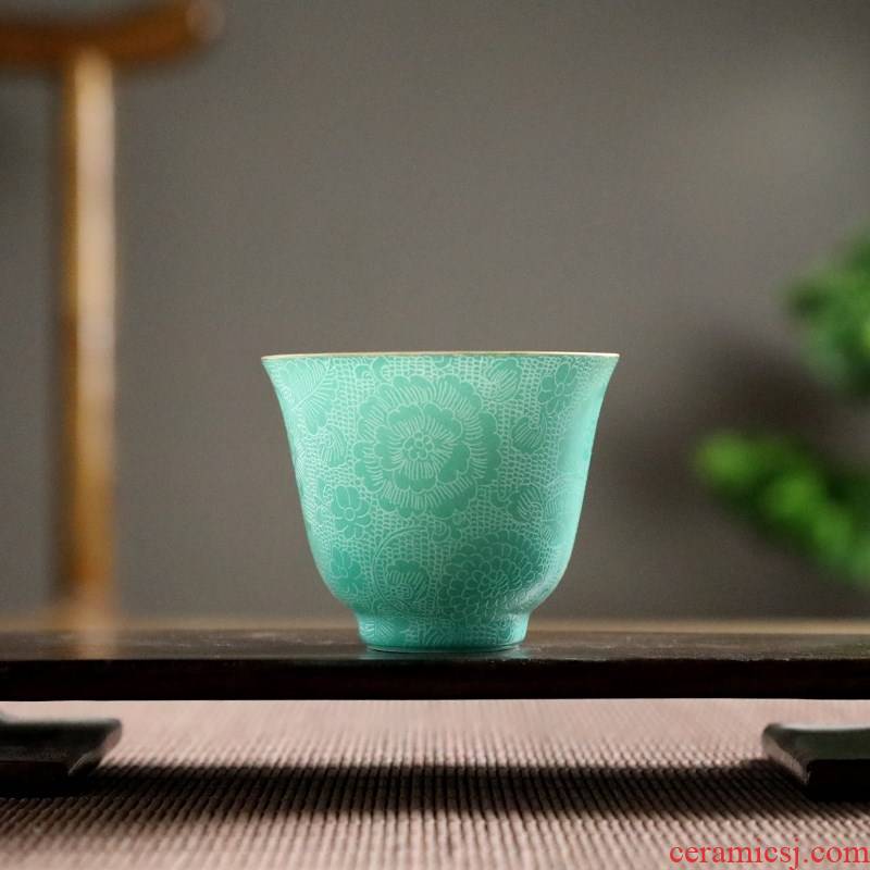 Jingdezhen kung fu flower tea cups with ceramic up master cup single CPU female male high - end checking move
