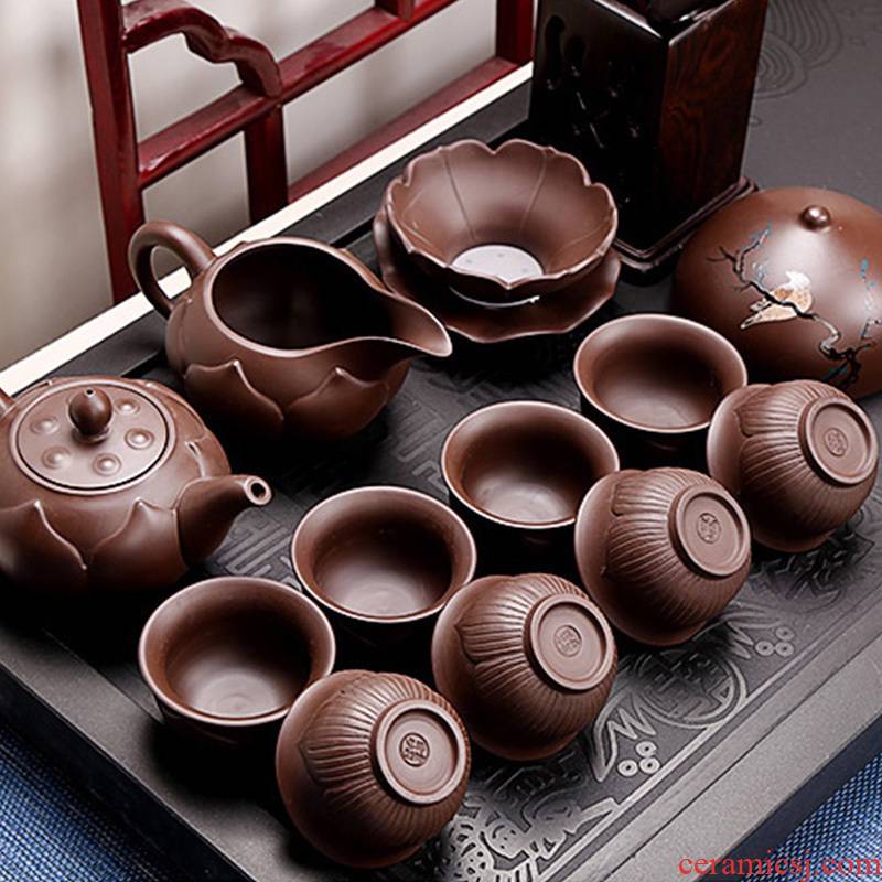 Undressed ore it 6 cups xi shi pot of kung fu tea set household contracted ceramic Chinese tea to restore ancient ways