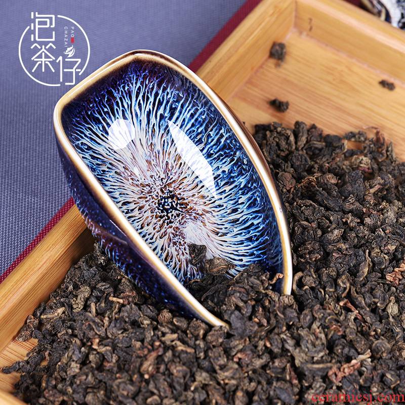Tea seed meal holder, ceramic Tea to watch kung fu Tea Tea Tea obsidian variable temmoku take Tea accessories small teaspoon of Tea shovel