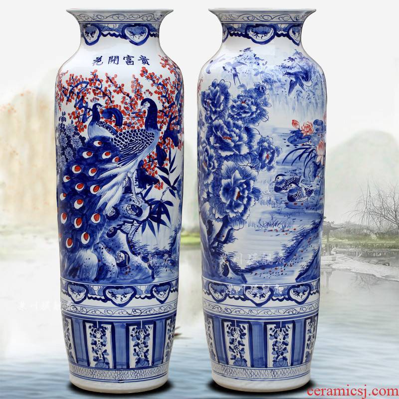 Jingdezhen hand - made ceramic blooming flowers big vase home sitting room hotel of large quiver furnishing articles ornaments