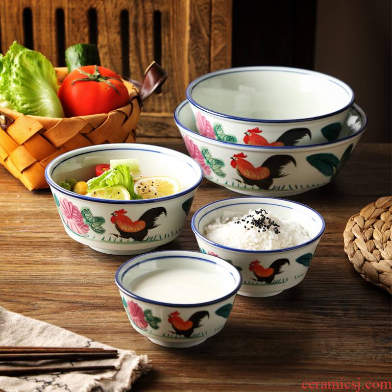 Hong Kong nostalgic rooster bowl home restaurant hotel chicken male ceramic bowl bowl of noodles bowl of soup bowl bowl creative horn