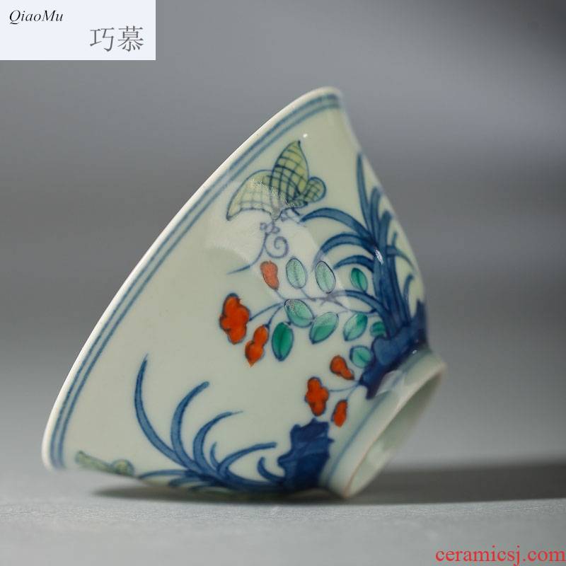 Qiao mu archaize of jingdezhen porcelain cup hand - made manual sowing and ploughing of da Ming chenghua year thin tire cup antiques