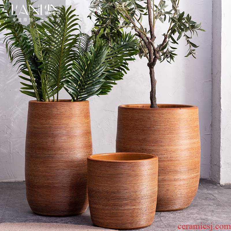 Nordic modern ceramic flower pot indoor green plant cylinder household act the role ofing is tasted sitting room adornment is placed modern ground vase