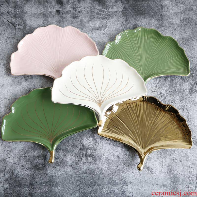 INS Nordic fuels the ginkgo biloba ceramic disc western food steak pan home decoration plate jewelry to receive photo props