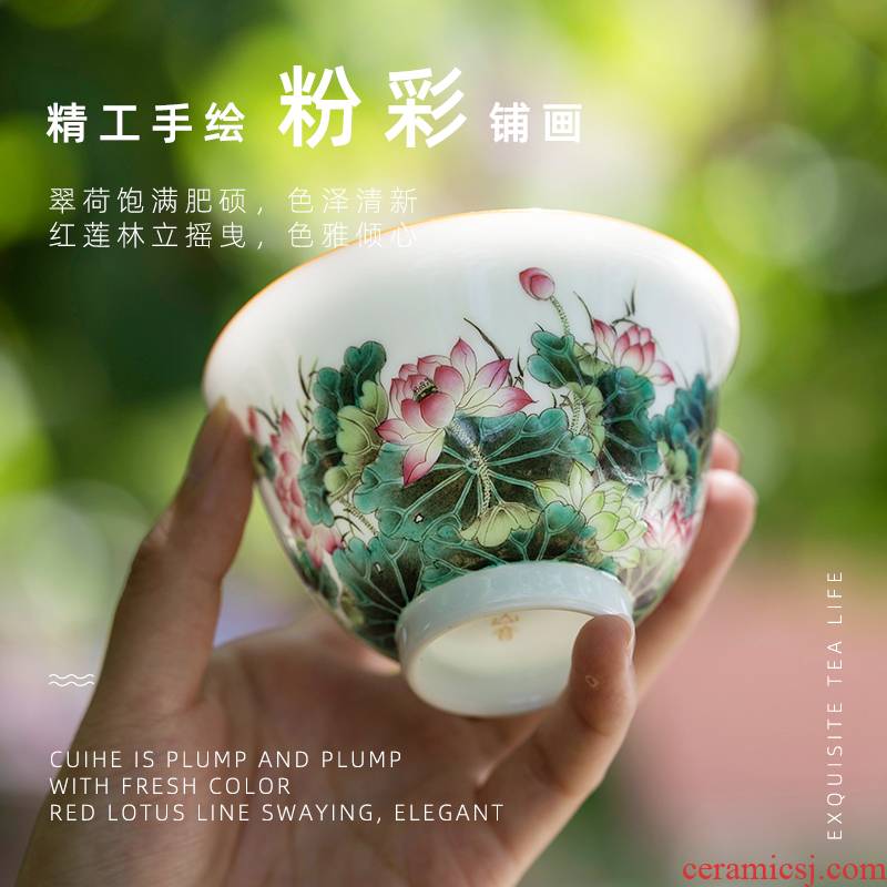 Summer lotus masters cup jingdezhen pure manual painting ceramic cups, small sample tea cup single kung fu tea cups