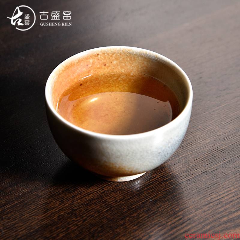 Ancient sheng up checking ceramic masters cup retro tea cups individual cup of kung fu tea set wild plant ash wood'm