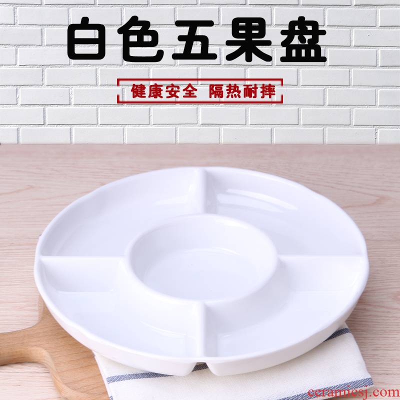 View the best white imitation porcelain plate, plate of melamine fish ingredients plastic platter round five dishes dish