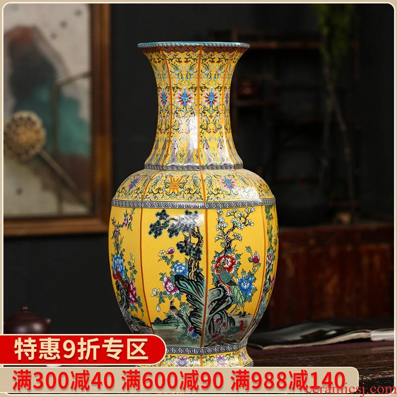 Jingdezhen ceramics flower arranging Chinese style pastel colored enamel vase imitation antique furnishing articles rich ancient frame decorate the study