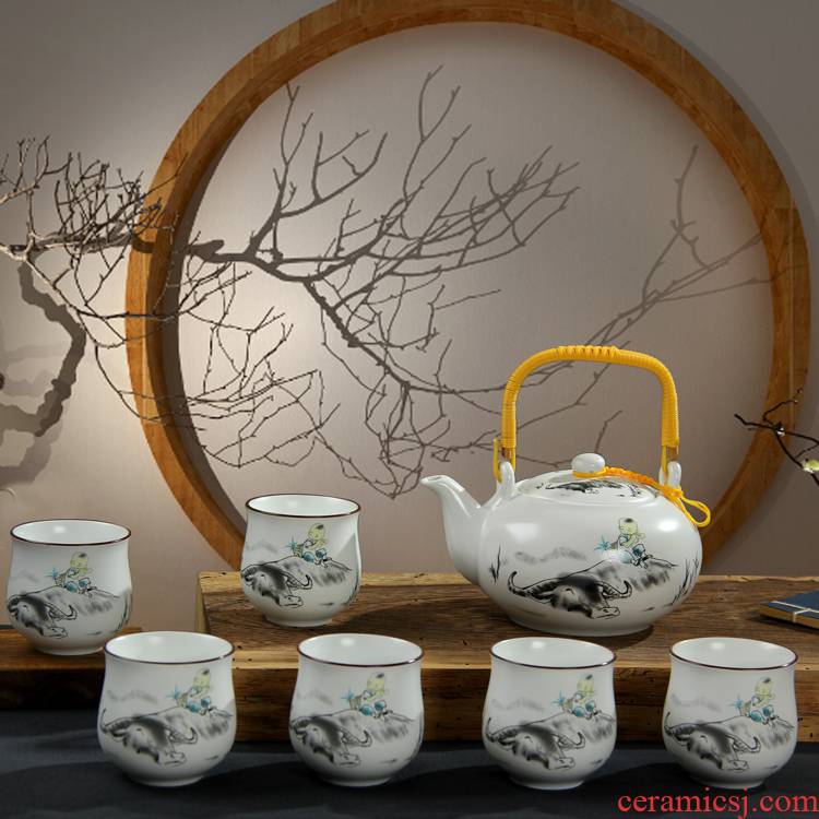 Jingdezhen girder pot of tea set up high - capacity teapot teacup kung fu tea set of a complete set of household water kettle